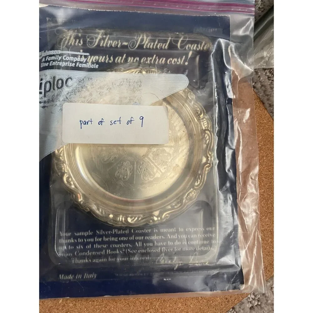 Vintage Silver Plated Grape Vine Coasters & Holder Set of 9, 1 New Scalloped 4